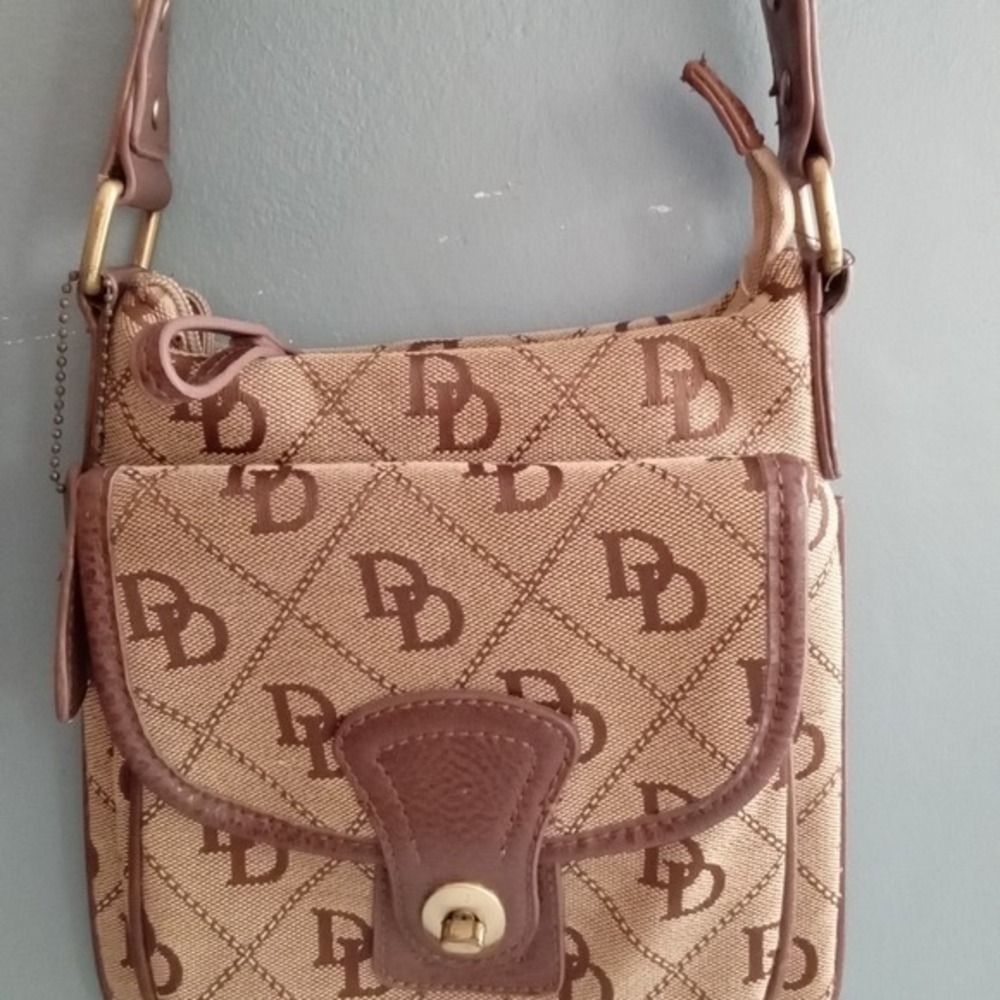 Brown Canvas DD Monogram Shoulder Bag Small Crossbody Purse With Flap Closure